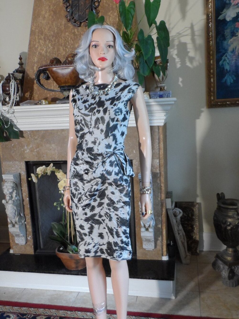 Lanvin Silk Blend Abstract Print Sheath Dress Size FR 40 / US 8